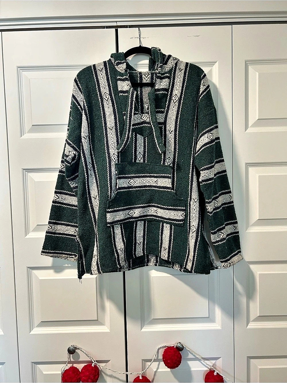 Green, White, and Black Woven Jerga Hoodie